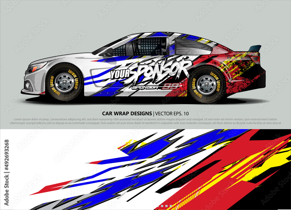 Car wrap decal design vector. abstract Graphic background kit designs for vehicle, race car, rally, livery, sport car
Car wrap decal design vector. abstract Graphic background kit designs for vehicle, race car, rally, livery, sport car