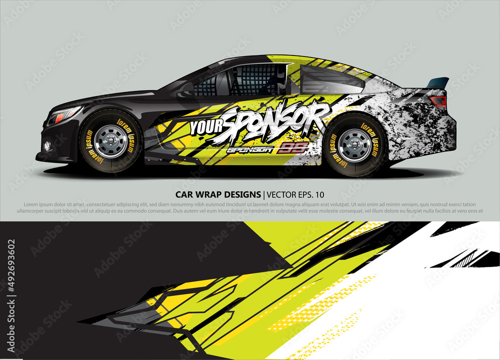 Car wrap decal design vector. abstract Graphic background kit designs for vehicle, race car, rally, livery, sport car
Car wrap decal design vector. abstract Graphic background kit designs for vehicle, race car, rally, livery, sport car