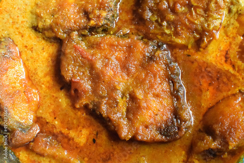 Rohu fish (labeo rohita) kalia - a spicy delicious Indian Bengali's favourite fish dish. It is widely available in south east Asian countries including eastern India, Bangladesh, Nepal. photo