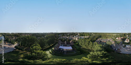 Vue du ciel à Villeneuve d'Ascq, près du château de Flers, du stadium et des lacs, dans les Hauts-de-France dans le département du  Nord. photo