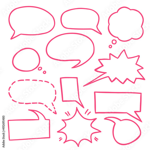 hand drawn comic book speech bubble speak calling callout set collection