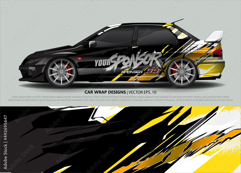 Racing car wrap design vector for vehicle vinyl sticker and automotive decal livery Racing car wrap design vector for vehicle vinyl sticker and automotive decal livery