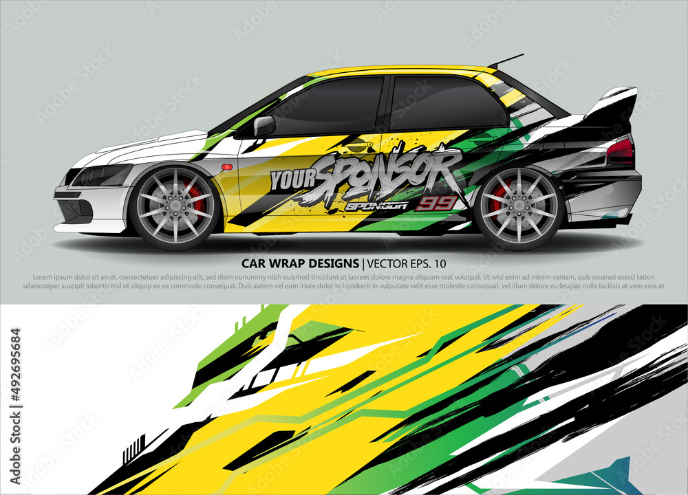 Racing car wrap design vector for vehicle vinyl sticker and automotive decal livery Racing car wrap design vector for vehicle vinyl sticker and automotive decal livery