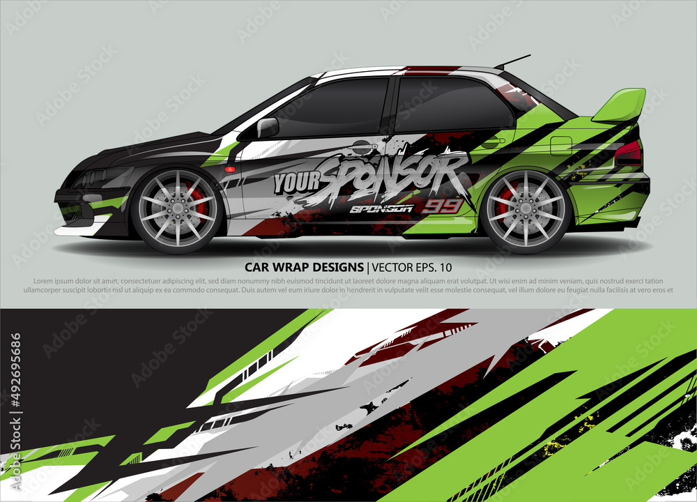 Racing car wrap design vector for vehicle vinyl sticker and automotive decal livery Racing car wrap design vector for vehicle vinyl sticker and automotive decal livery