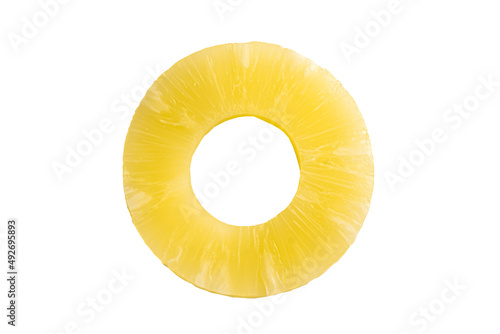 Pineapple slice in top view isolate on white background.