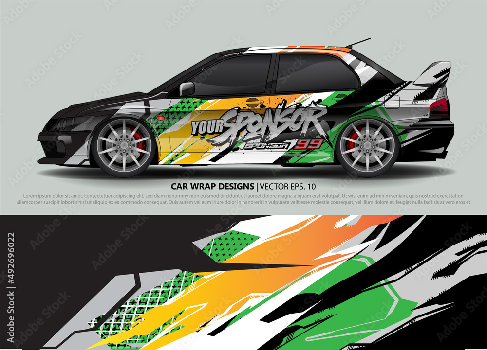 Racing car wrap design vector for vehicle vinyl sticker and automotive decal livery