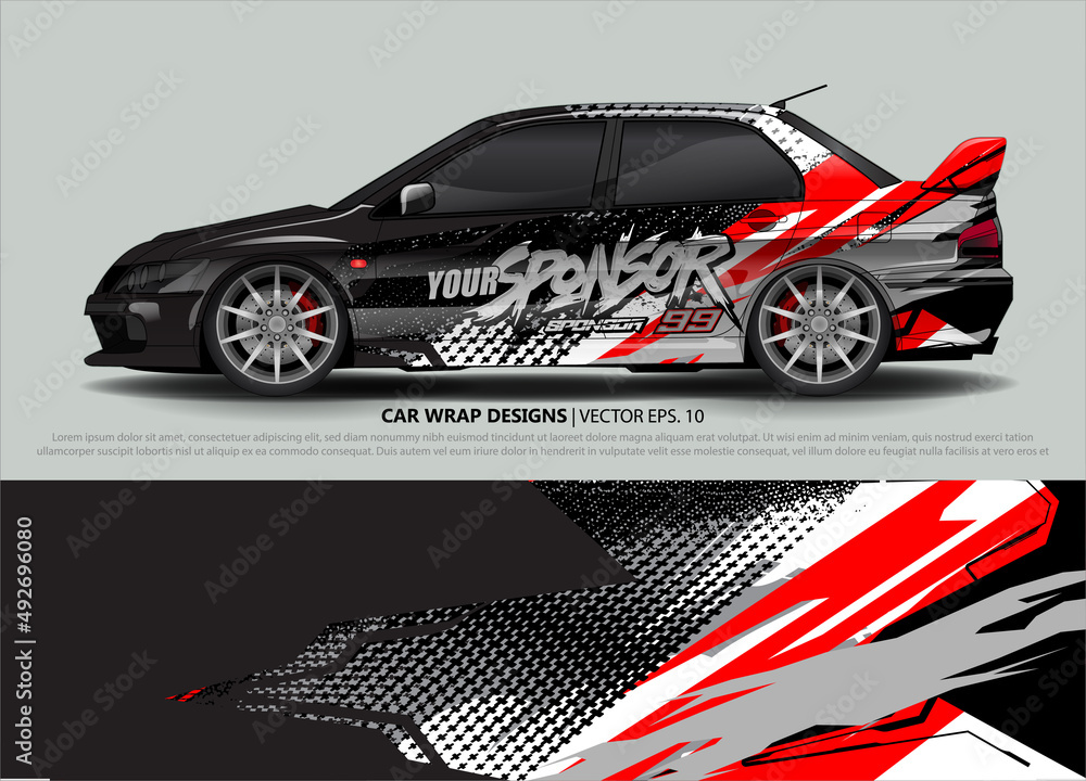 Racing car wrap design vector for vehicle vinyl sticker and automotive decal livery Racing car wrap design vector for vehicle vinyl sticker and automotive decal livery