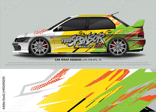 Racing car wrap design vector for vehicle vinyl sticker and automotive decal livery