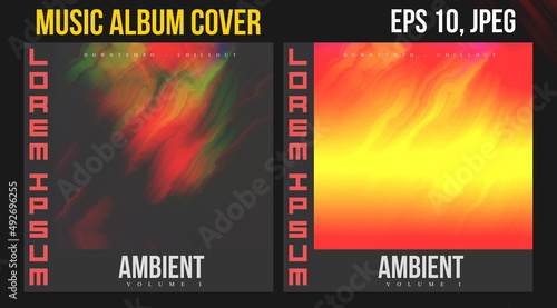 Music Album Cover Art. Abstract Vector Design of CD Cover and Vinyl Record. Electronic Music Album Presentation. Futuristic Color Visual Elements. Geometric Motion Background and Texture.