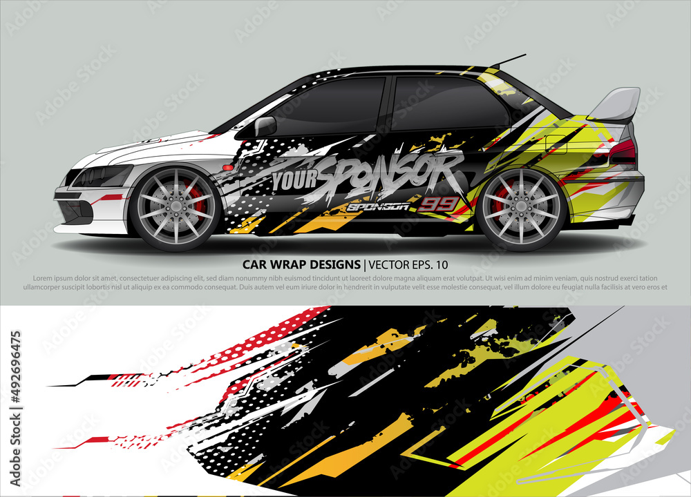 Racing car wrap design vector for vehicle vinyl sticker and automotive decal livery Racing car wrap design vector for vehicle vinyl sticker and automotive decal livery