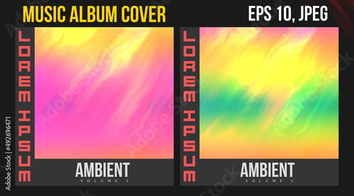 Music Album Cover Art. Abstract Vector Design of CD Cover and Vinyl Record. Electronic Music Album Presentation. Futuristic Color Visual Elements. Geometric Motion Background and Texture.
