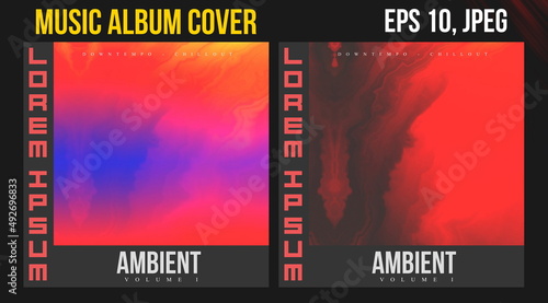Music Album Cover Art. Abstract Vector Design of CD Cover and Vinyl Record. Electronic Music Album Presentation. Futuristic Color Visual Elements. Geometric Motion Background and Texture.