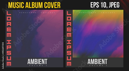 Music Album Cover Art. Abstract Vector Design of CD Cover and Vinyl Record. Electronic Music Album Presentation. Futuristic Color Visual Elements. Geometric Motion Background and Texture.