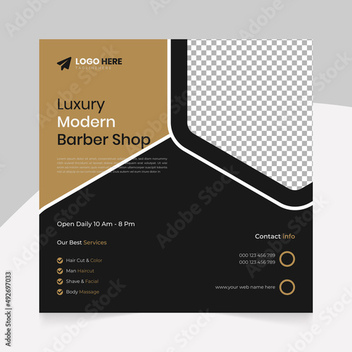 Modern Barber shop and men grooming content ideas hair cut square social media post banner template.