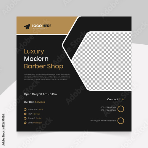 Modern Barber shop and men grooming content ideas hair cut square social media post banner template.