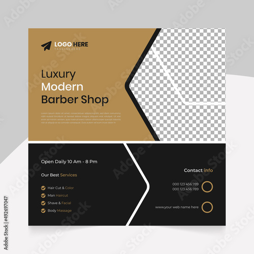 Modern Barber shop and men grooming content ideas hair cut square social media post banner template.