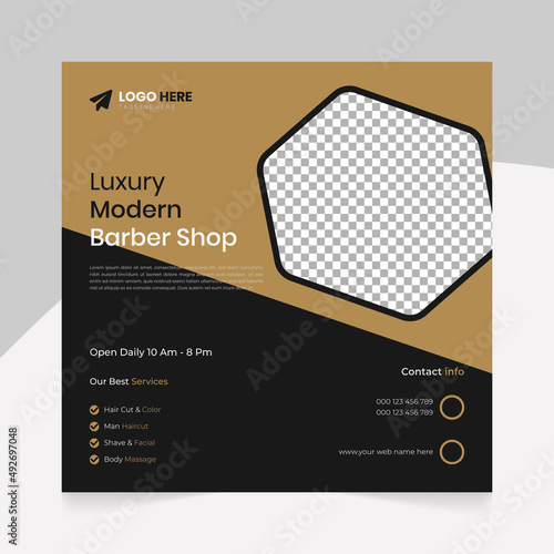 Modern Barber shop and men grooming content ideas hair cut square social media post banner template.