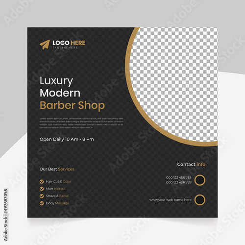 Modern Barber shop and men grooming content ideas hair cut square social media post banner template.