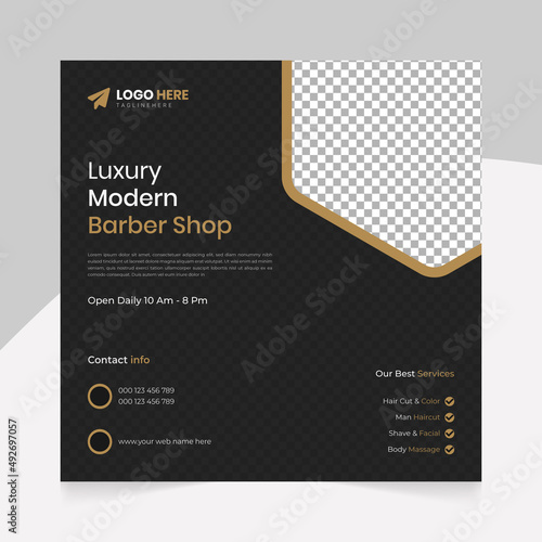 Modern Barber shop and men grooming content ideas hair cut square social media post banner template.