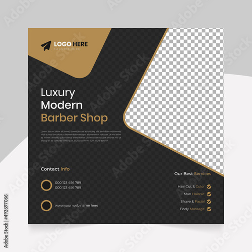 Modern Barber shop and men grooming content ideas hair cut square social media post banner template.
