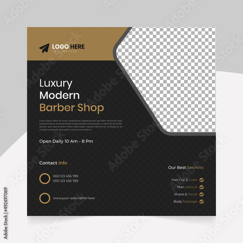 Modern Barber shop and men grooming content ideas hair cut square social media post banner template.