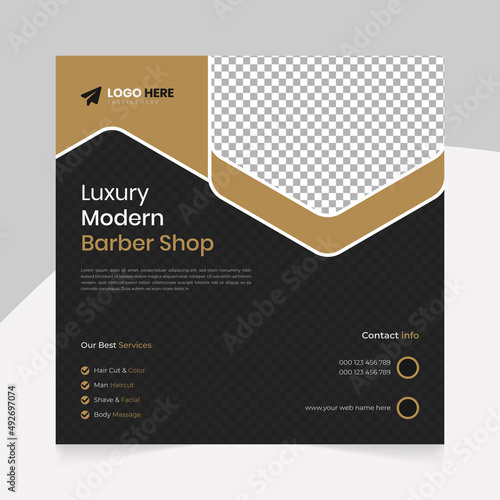 Modern Barber shop and men grooming content ideas hair cut square social media post banner template.