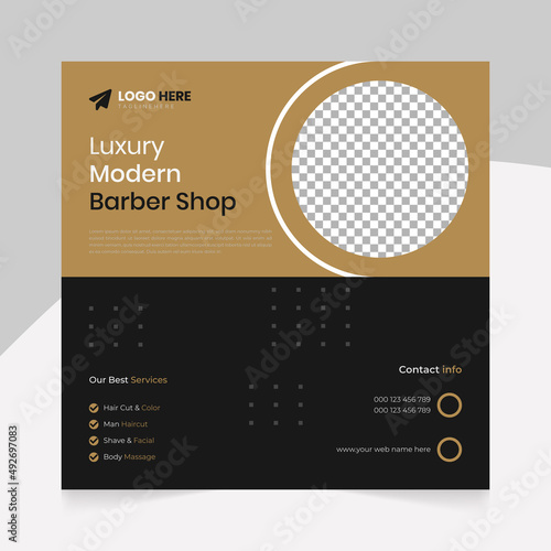 Modern Barber shop and men grooming content ideas hair cut square social media post banner template.