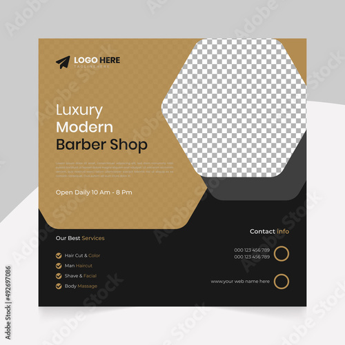 Modern Barber shop and men grooming content ideas hair cut square social media post banner template.