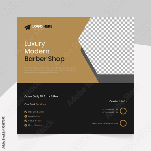 Modern Barber shop and men grooming content ideas hair cut square social media post banner template.