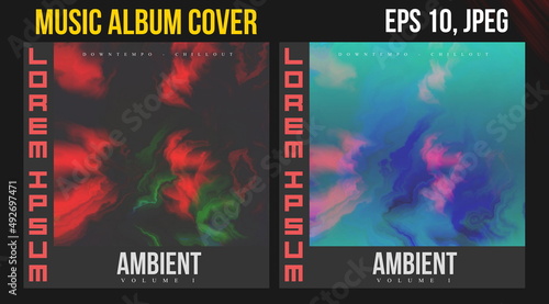 Music Album Cover Art. Abstract Vector Design of CD Cover and Vinyl Record. Electronic Music Album Presentation. Futuristic Color Visual Elements. Geometric Motion Background and Texture.