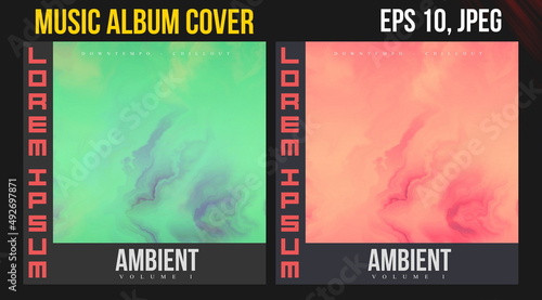 Music Album Cover Art. Abstract Vector Design of CD Cover and Vinyl Record. Electronic Music Album Presentation. Futuristic Color Visual Elements. Geometric Motion Background and Texture.