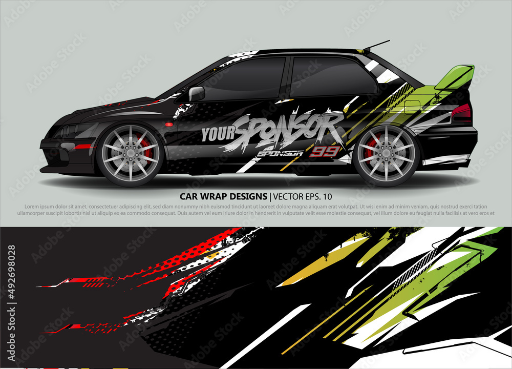 Car wrap decal design vector. abstract Graphic background kit designs for vehicle, race car, rally, livery, sport car Car wrap decal design vector. abstract Graphic background kit designs for vehicle, race car, rally, livery, sport car