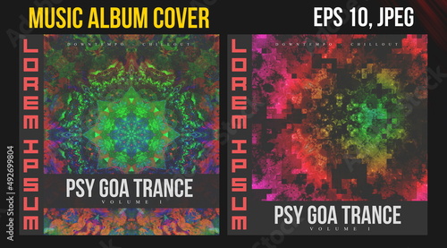 Music Album Cover Art. Abstract Vector Design of CD Cover and Vinyl Record. Electronic Music Album Presentation. Futuristic Color Visual Elements. Geometric Motion Background and Texture.
