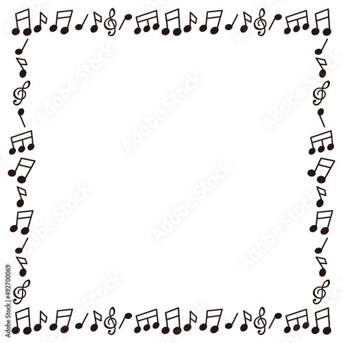 frame of simple musical notes（Black and white illustration ）シンプルな音符の白黒イラストフレーム　