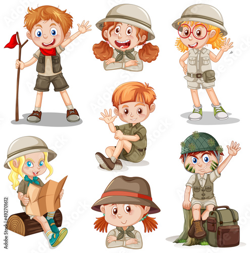 Set of young people doing different actions