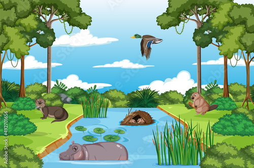 Animal living on nature wet scene