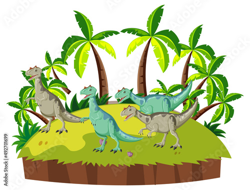 Scene with dinosaurs carnotaurus on island