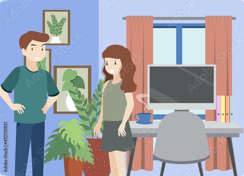 Workroom interior in flat design concept