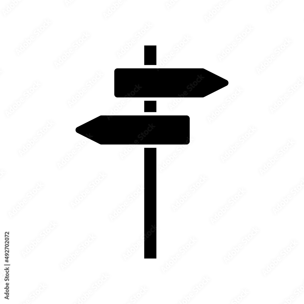 Silhouette of a directional pointer to different, opposite directions, a choice, a crossroads, an arrow showing the direction, and a pointer icon. Isolated on a white background. Vector Graphics Silhouette of a directional pointer to different, opposite directions, a choice, a crossroads, an arrow showing the direction, and a pointer icon. Isolated on a white background. Vector Graphics