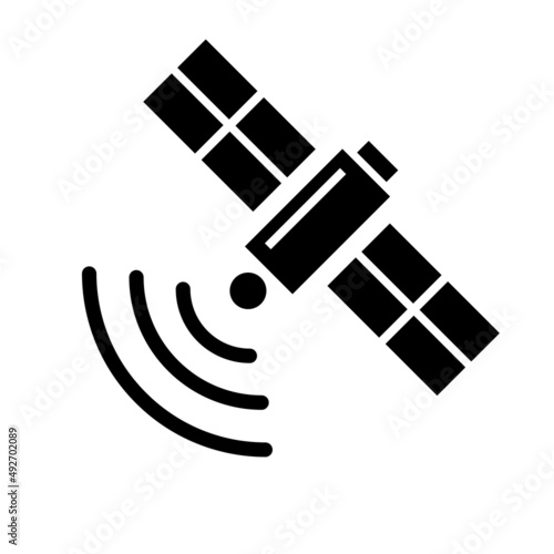 Silhouette illustration of satellite communication, satellite icon, wireless wi fi connection, internet and television, sky connection. Isolated on white background. Vector graphics
