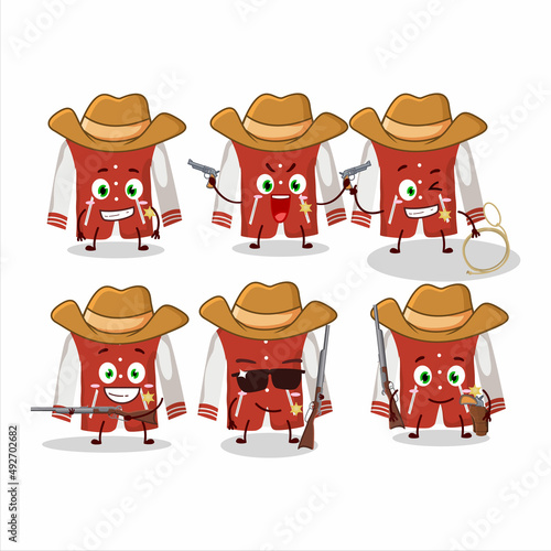 Cool cowboy red baseball jacket cartoon character with a cute hat