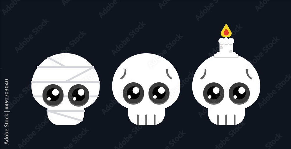 Cute skull cartoon flat design elements, Vector and Illustration. Cute skull cartoon flat design elements, Vector and Illustration.