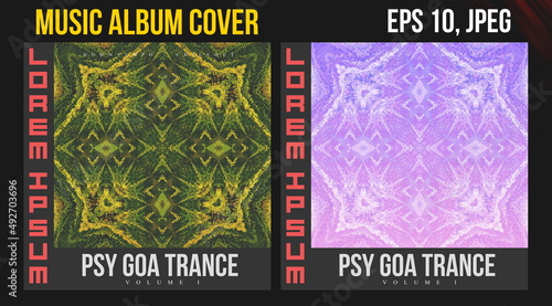 Music Album Cover Art. Abstract Vector Design of CD Cover and Vinyl Record. Electronic Music Album Presentation. Futuristic Color Visual Elements. Geometric Motion Background and Texture.
