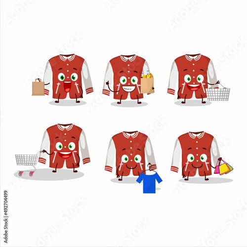 A Rich red baseball jacket mascot design style going shopping