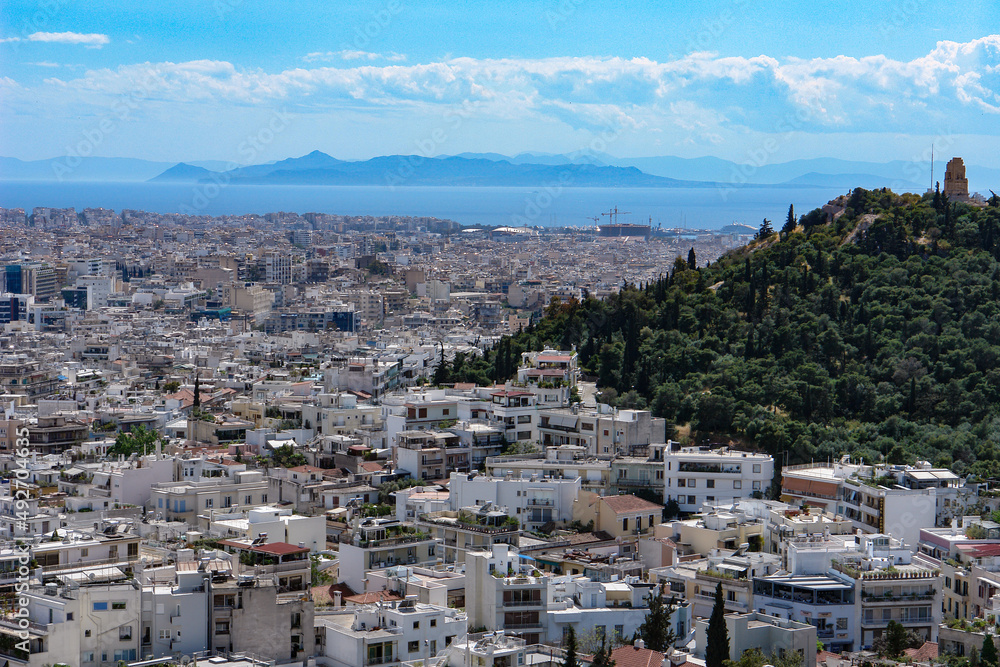アテネ・アクロポリスからアテネ市街とピレウス港を望む