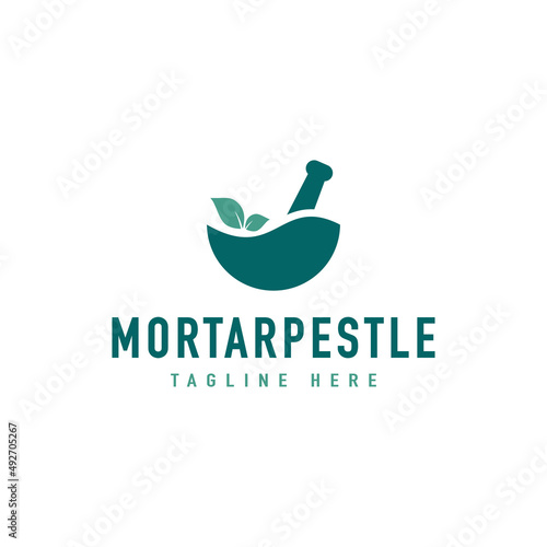 Vintage Mortar Pestle Leaf Bowl Hipster Logo Vector Design Inspiration