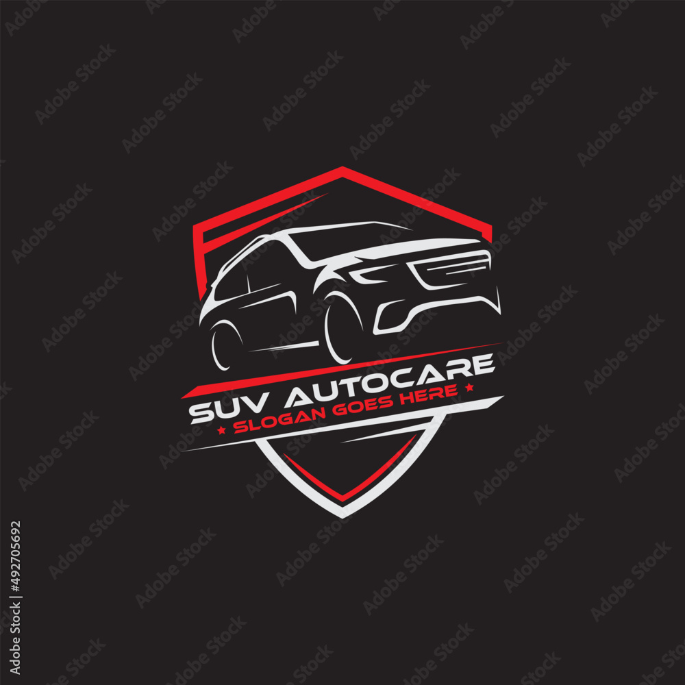 SUV car Auto care logo shield designs, vintage retro logo for