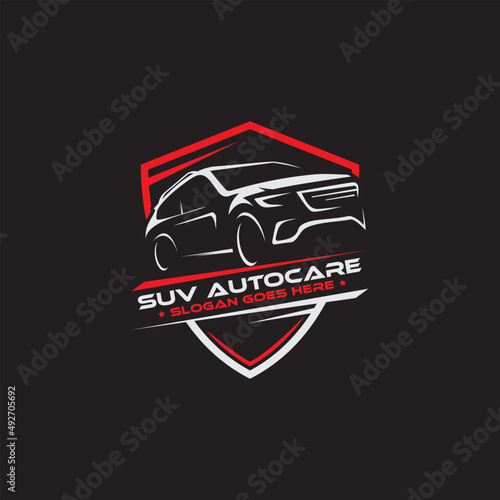 SUV car Auto care logo shield designs, vintage retro logo for automotive or car modification