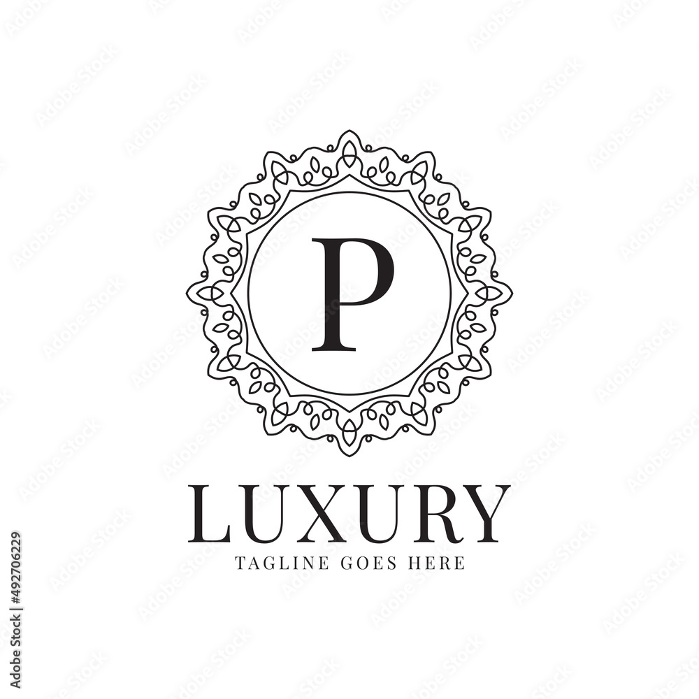 Naklejka premium letter P luxury circle minimalist lace decoration vector logo design