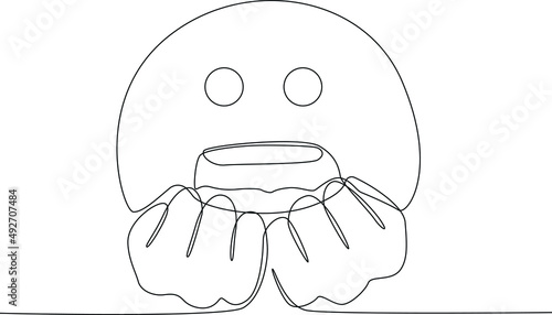 Single continuous line drawing of furious with clenched fist emoji. Emoji reaction vector illustration.